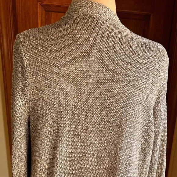 Ann Taylor Open Front Long Cardigan Bronze, Cream, Brown Acrylic Blend Knit, SzL - Picture 4 of 9